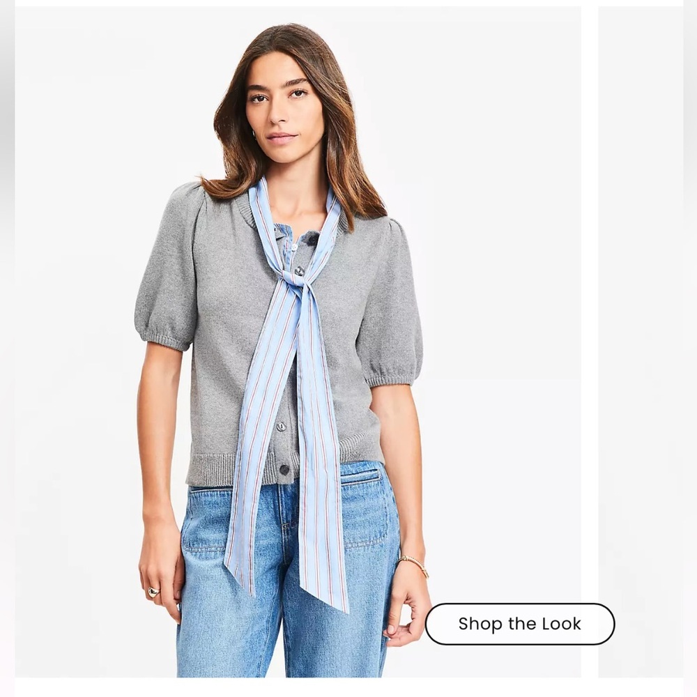 NWT Loft Striped Mixed Media Puff Sleeve Cardigan, Small